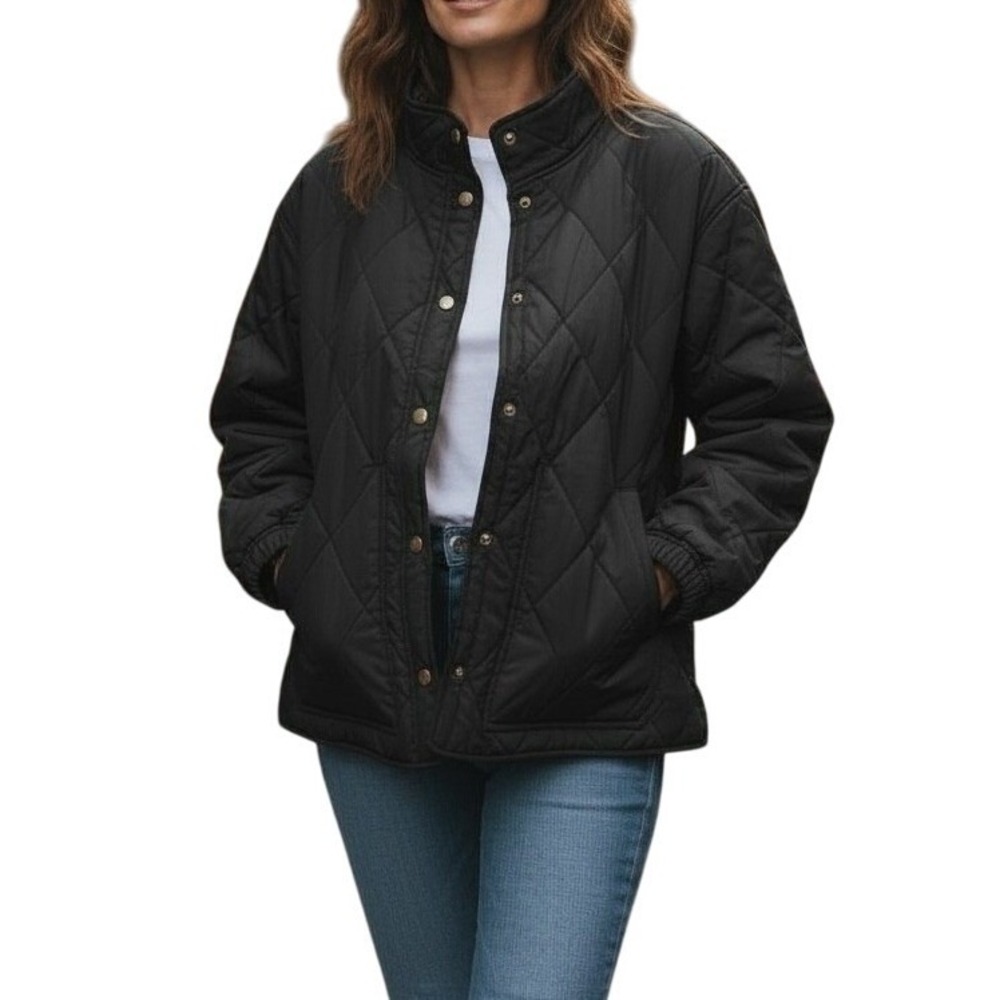 Social‎ Standard by Sanctuary Quilted Snap Front Jacket Black Women's XL NWOT
